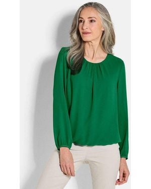 Goldner Klassische Bluse Jerseybluse Mit Falten-Details Blusenshirt Mit Rundhals, Gummibündchen Und Langarm - Grün