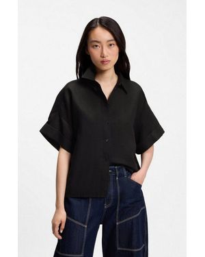 BOSS Hemdbluse Bisenas Premium Damenmode Mit Spitzkragen, Leinen-Mix - Schwarz