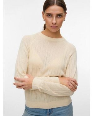 Vero Moda Strickpullover Vmnewlex Pointelle Ls O-N Pullover Noos - Natur