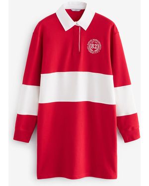 Next Blusenkleid Langärmeliges T-Shirtkleid Poloshirt Rugbyshirt (1-tlg) - Rot