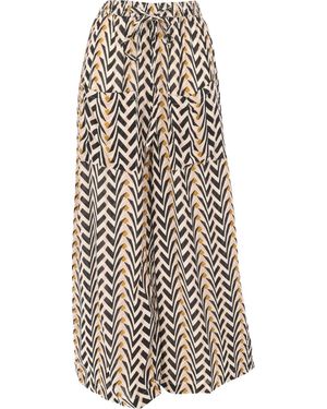Guru-Shop Relaxhose Boho Sommerhose, luftige Hose mit Retrodruck -.. alternative Bekleidung - Weiß
