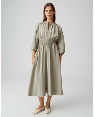 Opus Midikleid Worty mit zarter Raffung elastisches Gummi am Ärmelsaum, Nahttaschen in der Seite - Grün