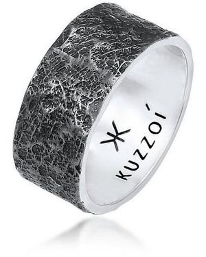 Kuzzoi Silberring Herren Bandring Organic Struktur 925 Silber - Schwarz