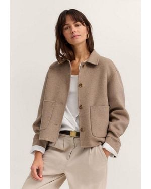 Bugatti Kurzjacke Regular Fit Im Overshirt-Stil Mit Wollmix - Natur