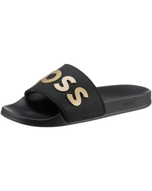 BOSS Kirk Slide Badepantolette, Sommerschuh, Poolslides, Schlappen, Mit -Logoschriftzug - Schwarz