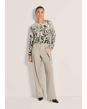 Madeleine Strickpullover Wollpullover Mit Animal-Print Langarmshirt Mit Rundhals, Rippenabschlüssen Und Langarm - Natur