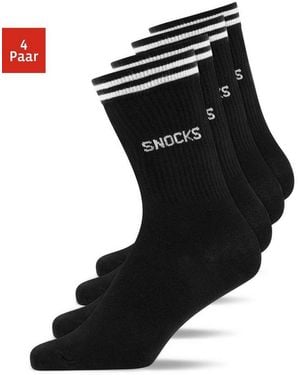 Snocks Sportsocken Hohe Tennissocken Mit Streifen Für Damen & Herren (4-Paar) Aus Bio-Baumwolle, Stylish Für Jedes Outfit - Schwarz