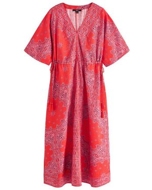 Next Maxikleid Kurzärmeliges Maxi-Kaftankleid Mit V-Ausschnitt (1-Tlg) - Rot
