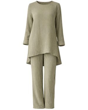 WENOR Hosenanzug Tunika Set Aus Musselin 100 Baumwolle Modest Fashion (2-Tlg) - Grün