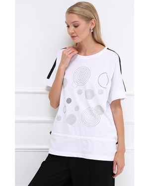 Passioni T-Shirt mit Strasssteinen - Weiß