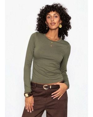 SassyClassy Langarmshirt Langarmshirt Mit Rundhalsausschnitt Für Damen Oberteil Mit Langen Armen - Grün