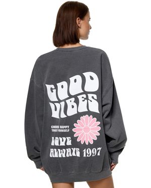 Worldclassca Longsweatshirt Oversized Sweatshirt GOOD VIBES Print Langarm Pullover - Grau