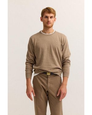 Bugatti Rundhalspullover Regular Fit Basic Essential Aus Reiner Baumwolle - Natur