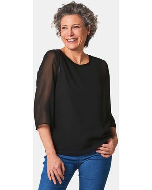 Goldner Kurzarmbluse Kurzgröße: Stilvolles, gedoppeltes Blusenshirt - Schwarz