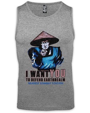 Urban Backwoods Tanktop I Want You Raiden Ärmelloses T-Shirt Earthrealm Gamer Mortal Battle Liu Nerd Kang Kombat - Grau