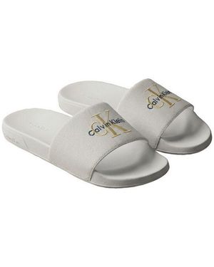 Calvin Klein Ess Slide Cv Wn Badepantolette Strandschuh, Flat Mit Ck-Stickerei - Grau