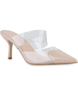 VAN HILL 21666539 L-20[KY] Beige 39 Sandalette Pantoletten Sandaletten Transparente Party Lack - Weiß