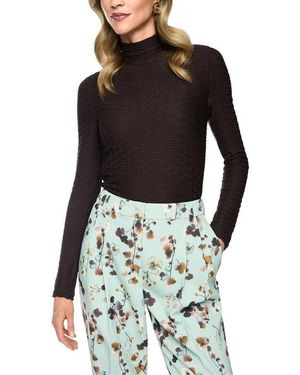 Marc Cain Stehkragenshirt Fading Flowers Premium Damenmode Aus Viskosestretch, Mit Strukturmuster - Blau