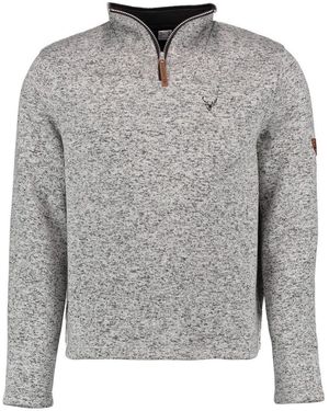 OS-Trachten Strickfleece-Pullover Wukom Troyer hochgeschlossen mit Emblem auf dem Oberarm - Grau