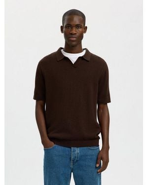SELECTED Poloshirt Slhmattis Ss Knit Sun Open Polo Noos - Braun