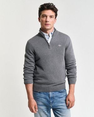 GANT Troyer Casual Cotton Half Zip Mit Grafischer Logostickerei Auf Der Brust - Grau