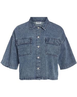 Noisy May Blusenshirt Locker Geschnitten Brusttaschen Klassischer Denim Casual - Blau