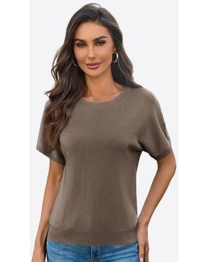 Imily Bela Kurzarmpullover Damen Rundhalspullover (Packung, 1-Tlg. 1Per-Pack) - Braun