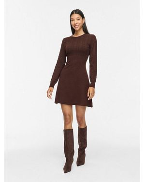 Vila Minikleid Vikerry O-Neck L/S Cable Knit Dress Noos Aus Materialmix Mit Viskose - Braun
