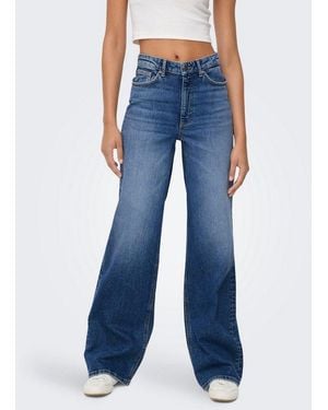 ONLY High-Waist-Jeans Onljuicy Hw Wide Leg Dot330 Dnm Noos Baumwollmischung, Wide Fit, High Waist - Blau