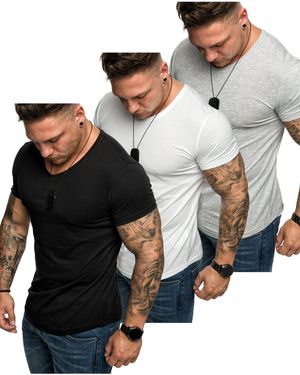 Amaci&Sons 3. BELLEVUE - -Shirts (3er-Pack) Basic Oversize T-Shirt mit V-Ausschnitt - Schwarz
