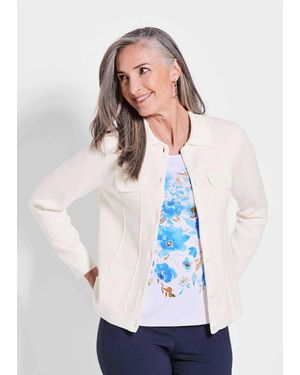 Goldner Kurzgröße: Strickjacke in Jeans Optik - Weiß