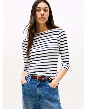 Tommy Hilfiger 3/4-Arm-Shirt NEW CODY BOAT-NECK Baumwolle, U-Boot-Ausschnitt, Slim Fit - Blau