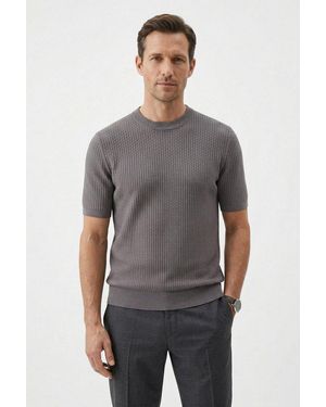 BOSS Kurzarmpullover Nilton Premium Menswear Business-Casual-Look, Strukturstrick-Material - Grau
