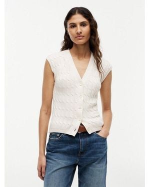 Tommy Hilfiger Strickweste Mid Gg Cable Vest Cardi Baumwolle, Mit Zopfstrickmuster - Blau