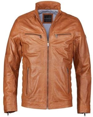 Bugatti Lederjacke Bufidelio (1-St) Mit Ziernähten Und Reißverschlusstaschen - Braun