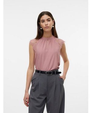Vero Moda Spitzentop Vmmilla Sl Lace Tee Materialmix, Regular Fit - Rot