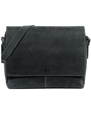 SID & VAIN Messenger Bag Spencer Groß Laptop-Tasche 15 Zoll Echt Leder, Umhaengetasche Laptop Fach Herren Damen Schultertasche Büffelleder - Schwarz