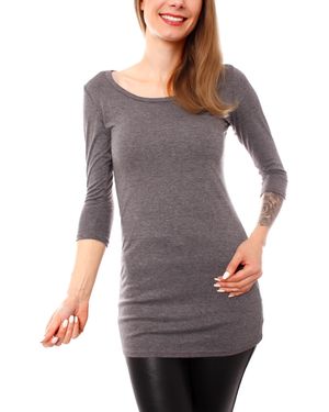 Muse Rundhalsshirt Basic 3/4 Arm Longshirt Skinny Fit 1098 - Grau