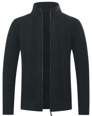 Allthemen Cardigan Herren Strickjacke Mit Reißverschluss Grobstrick Mit Stehkragen - Blau