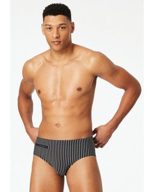 Schiesser Badeslip Aqua Mit Kleiner Rv-Tasche, Bindekordel Am Bund, Gestreift - Blau