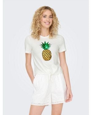 ONLY Kurzarmshirt Onlkita Life S/S Fruit Knot Top Box Jrs - Weiß