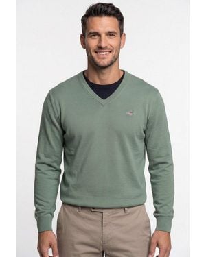 GANT V-Ausschnitt-Pullover Classic Cotton V-Neck Regular Fit Mit V-Ausschnitt - Grün