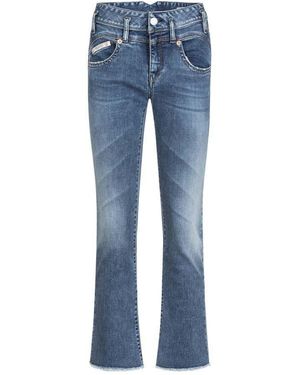 Herrlicher Bootcut-Jeans Pearl Cropped Reused Denim Offene Saumkante - Blau