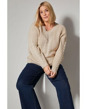 Sara Lindholm Strickpullover Pullover oversized Zopfmuster Langarm - Blau