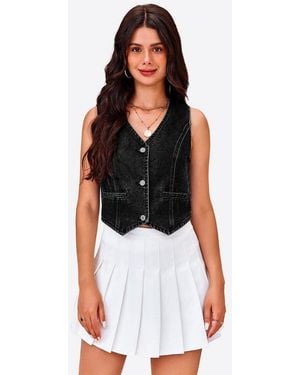 Imily Bela Jeansweste Damen Jeansjacke Weste (Packung, 1-Tlg. 1Per-Pack) Mit Knöpfen - Schwarz