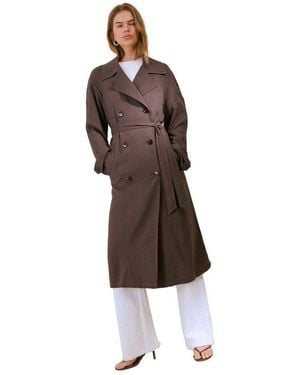 Friends Like These Langmantel Leichter Trenchcoat Mit Leinen (1-Tlg) - Braun