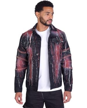 KINGZ Jeansjacke mit Schwarz XXL Totenkopf, Batik Waschung - Blau