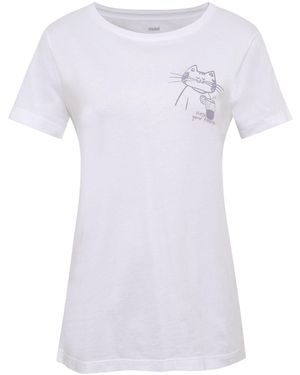 Mavi T-Shirt mit Vogel-Motiv, Rundhals, Kurzarm (1-tlg) CAT DRINK TEE - Weiß