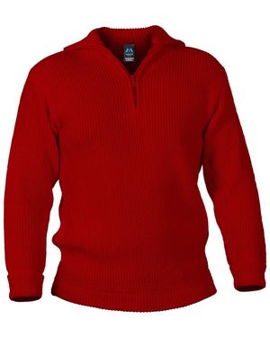 Blauer Troyer aus Merino mit Reißverschluß - Rot