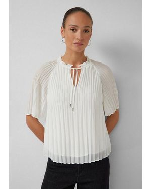 S.oliver Kurzarmbluse Bluse Festliche Chiffon-Bluse Mit Plissee Und Rüschen - Weiß